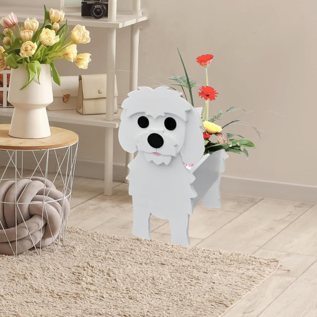 Maltese Dog Planter Pots, Animal Shaped Flower Pot | Cute Plant Gift for Women and Pet Lovers, Indoor Outdoor Garden