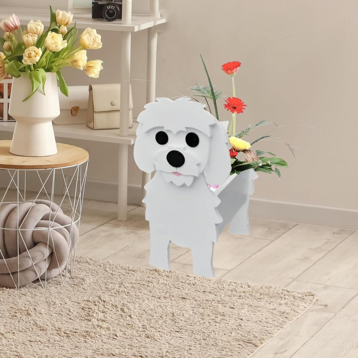 Maltese Dog Planter Pots, Animal Shaped Flower Pot | Cute Plant Gift for Women and Pet Lovers, Indoor Outdoor Garden