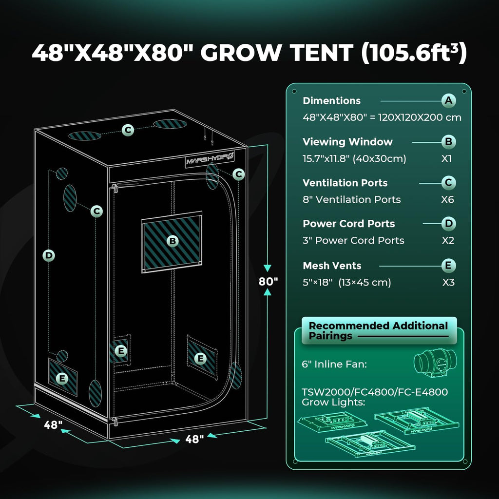 MARS HYDRO 4x4 Advanced Grow Tent, 48"x48"x80" Indoor Plant Growing | Reflective Mylar 1680D,Hangers for