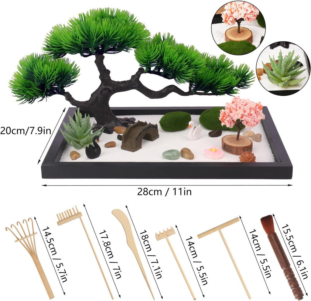 Mini Zen Garden Kit, Zen Garden for Desk - Tranquil Zen Sand Garden for Office Decor with Assorted Meditation