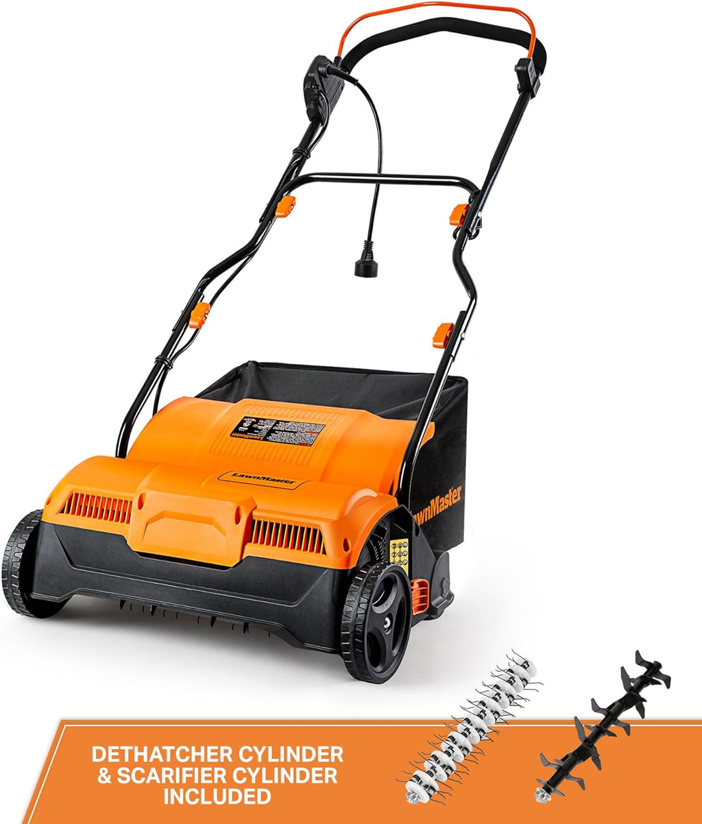 LawnMaster GVB1316 Electric 16” 13 Amp Dethatcher and Scarifier with 12 Gallon Collection Bag