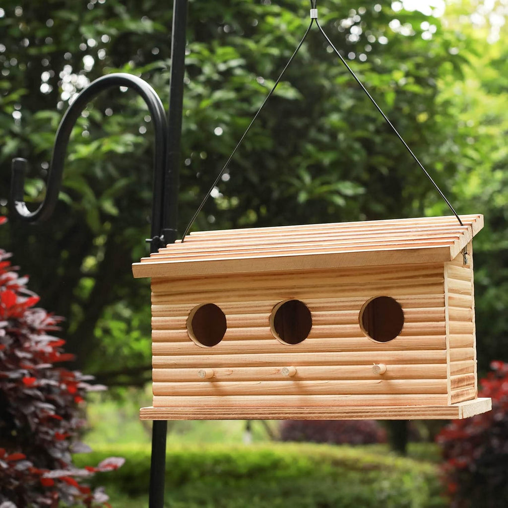 Bird Houses for Outside,Outdoor Bird House Room for 3 Bird Families 3 Hole Bluebird Finch Cardinals Hanging Birdhouse