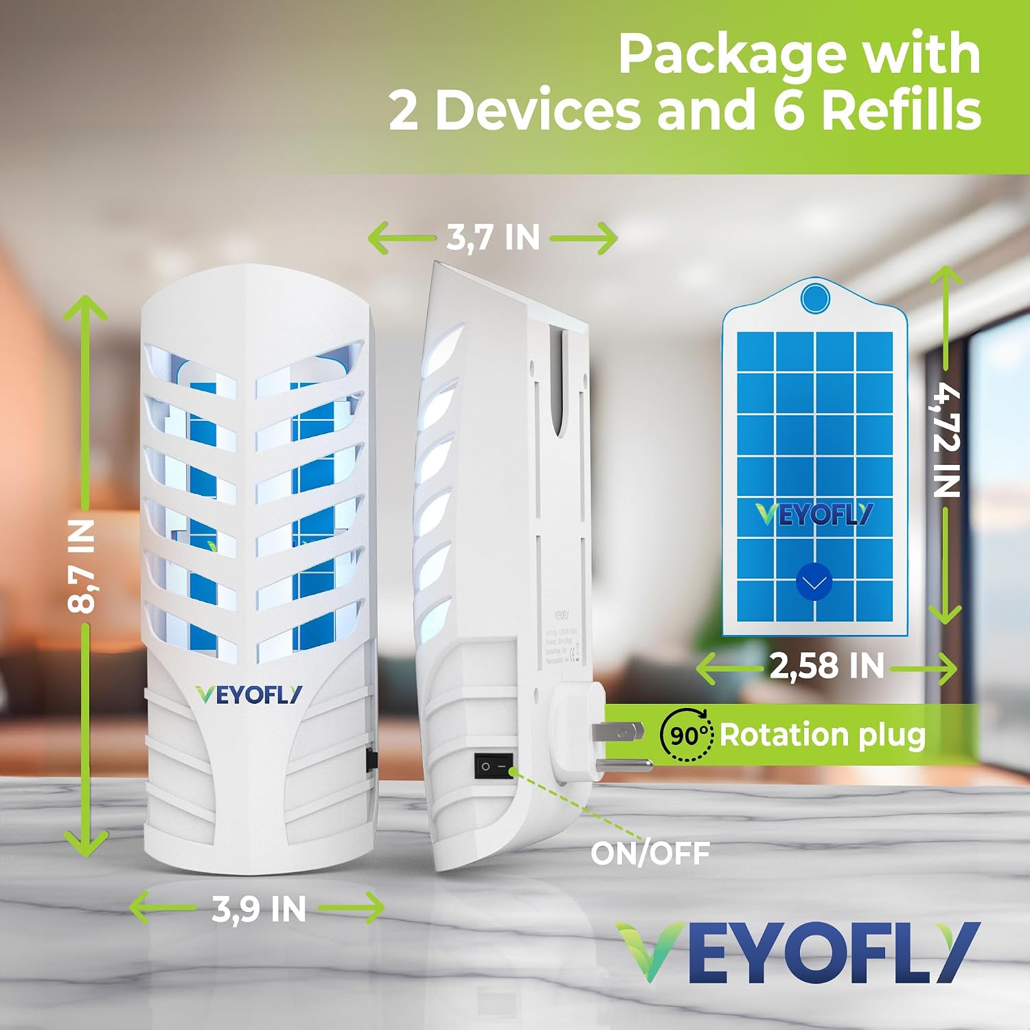 VEYOFLY Fruit Fly Traps Indoor Plug-in UV, Gnat Trap, 2 Device + 6 Refills | UV light attracts insects to glue cards