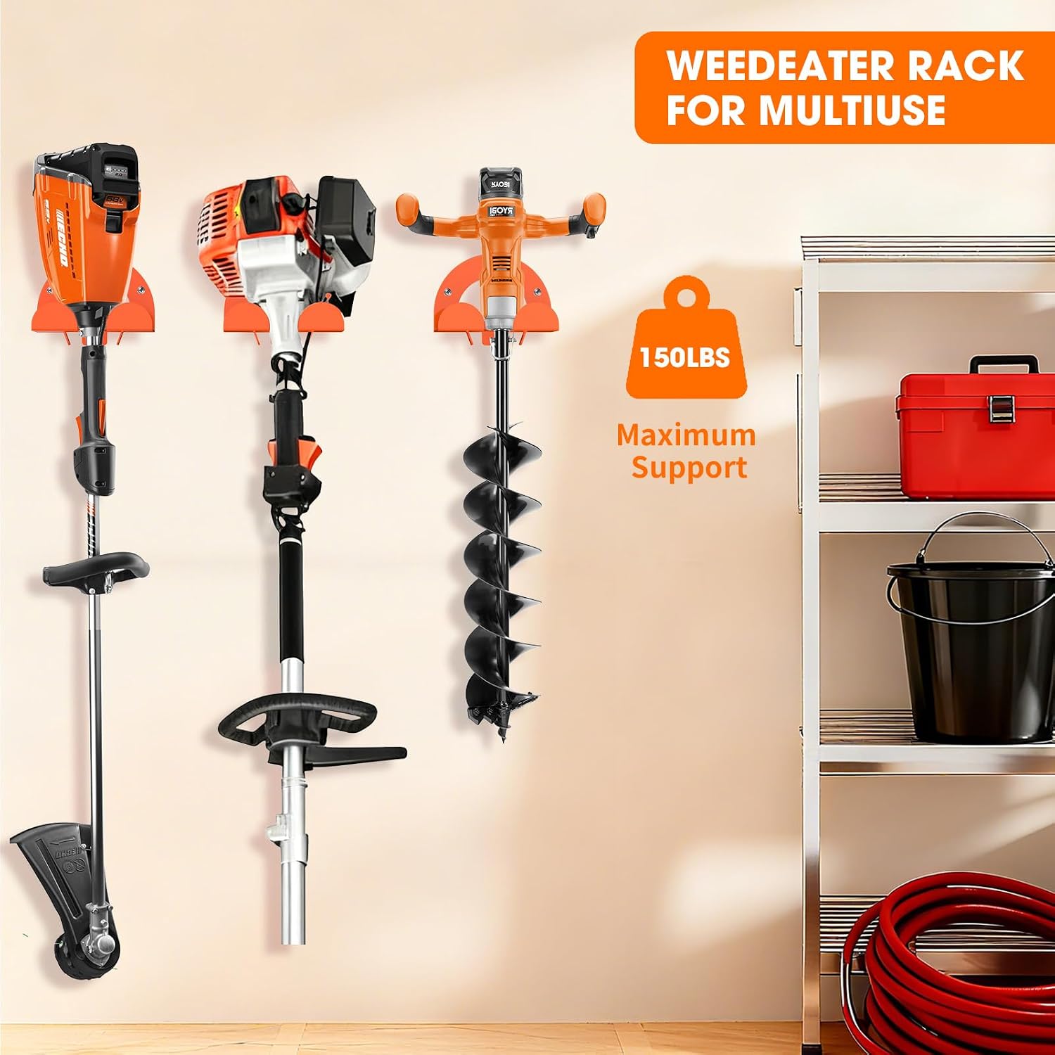 Weed Eater Hanger, Garage Organizer Trimmer Rack Wall Mount, Garden Power Tool Holder Garage Hooks for Grass Trimmer