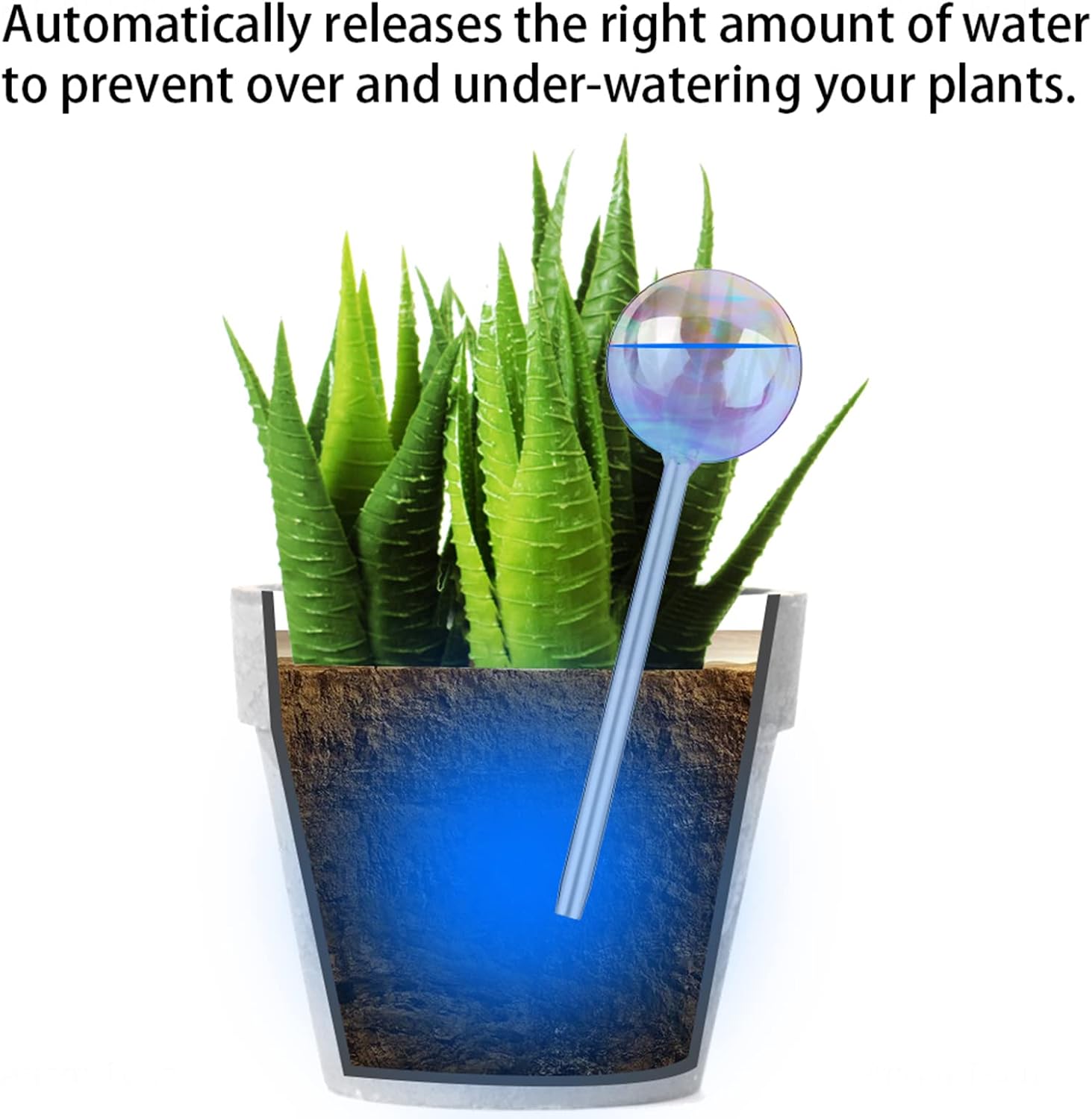 [6 PCS] Light Iridescent Rainbow Gradient Color Clear Glass Self-Watering System Spikes, Automatic Plant Waterer Bulbs