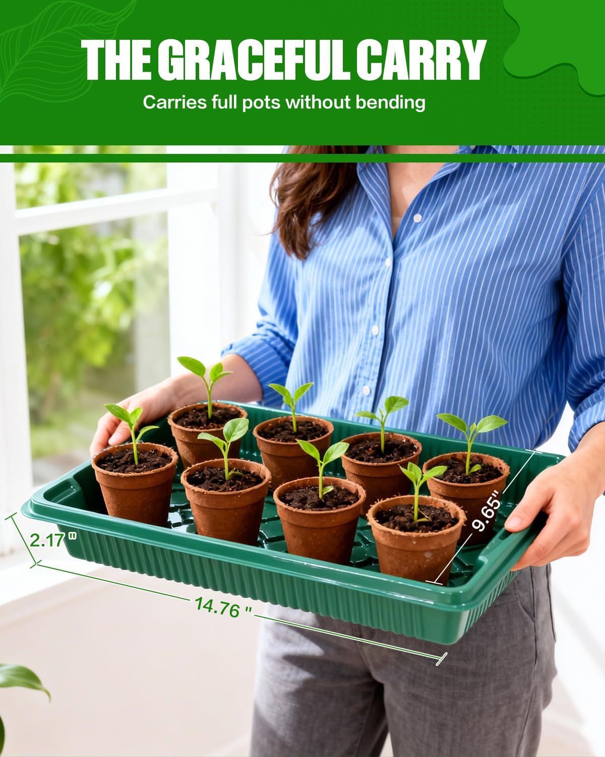 10 Pack 14.8"x9.6" Seed Starter Trays No Drain Holes for Microgreens | No Drain Holes, Thicken Reusable, Ideal for Seed