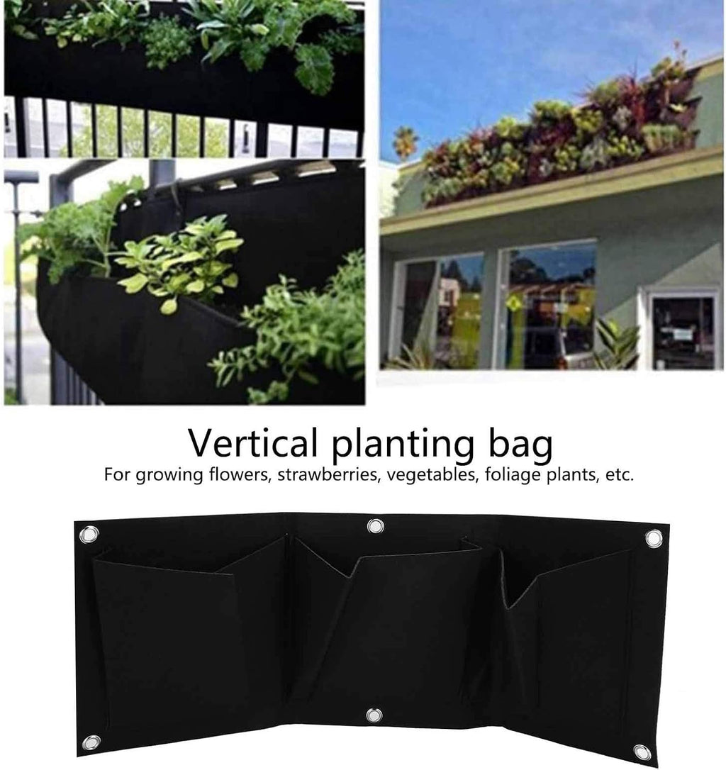 Vertical Garden Wall Hanging Planter with 3 Pockets 5Pcs Plant Growing Bags Wall Mounted Degradable 3Pockets Planter