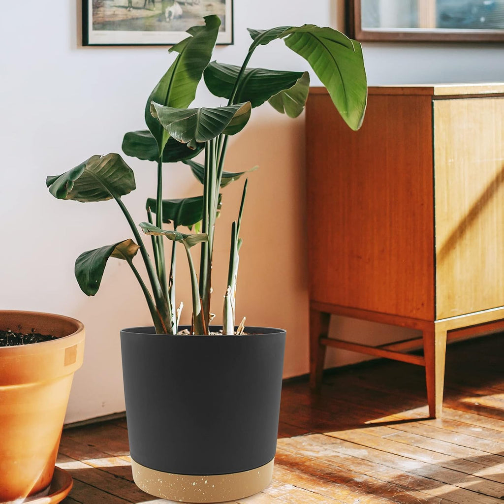 QCQHDU 10 inch Plant Pot, 2 Pack Planters for Indoor Plants with Drainage Holes & Saucer, Outdoor Flower Pots Home