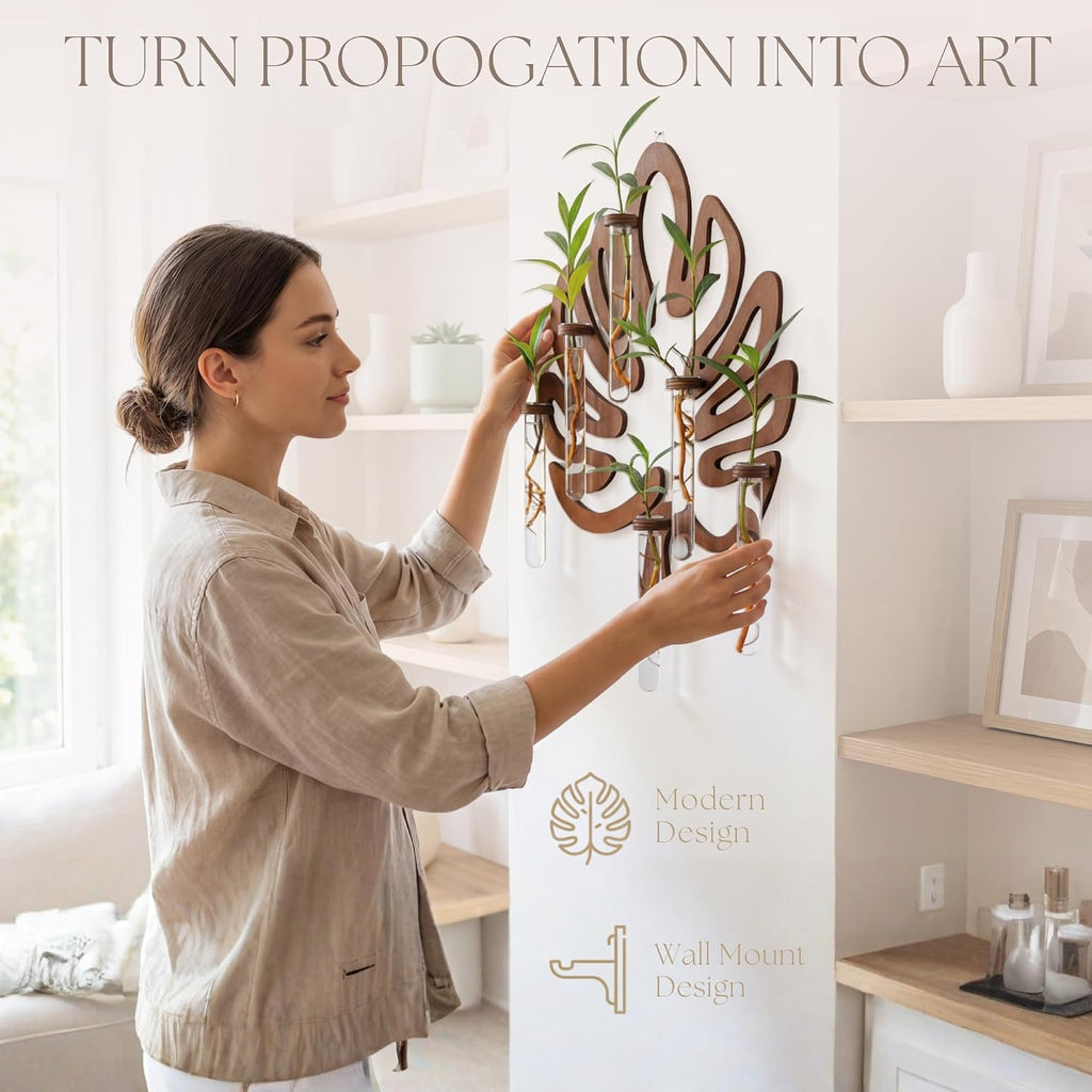 Leaf-Shaped Plant Hanging Propagation Stations with 6 Glass Vases & 1 Spare | Terrarium for Plants w/ Strengthened