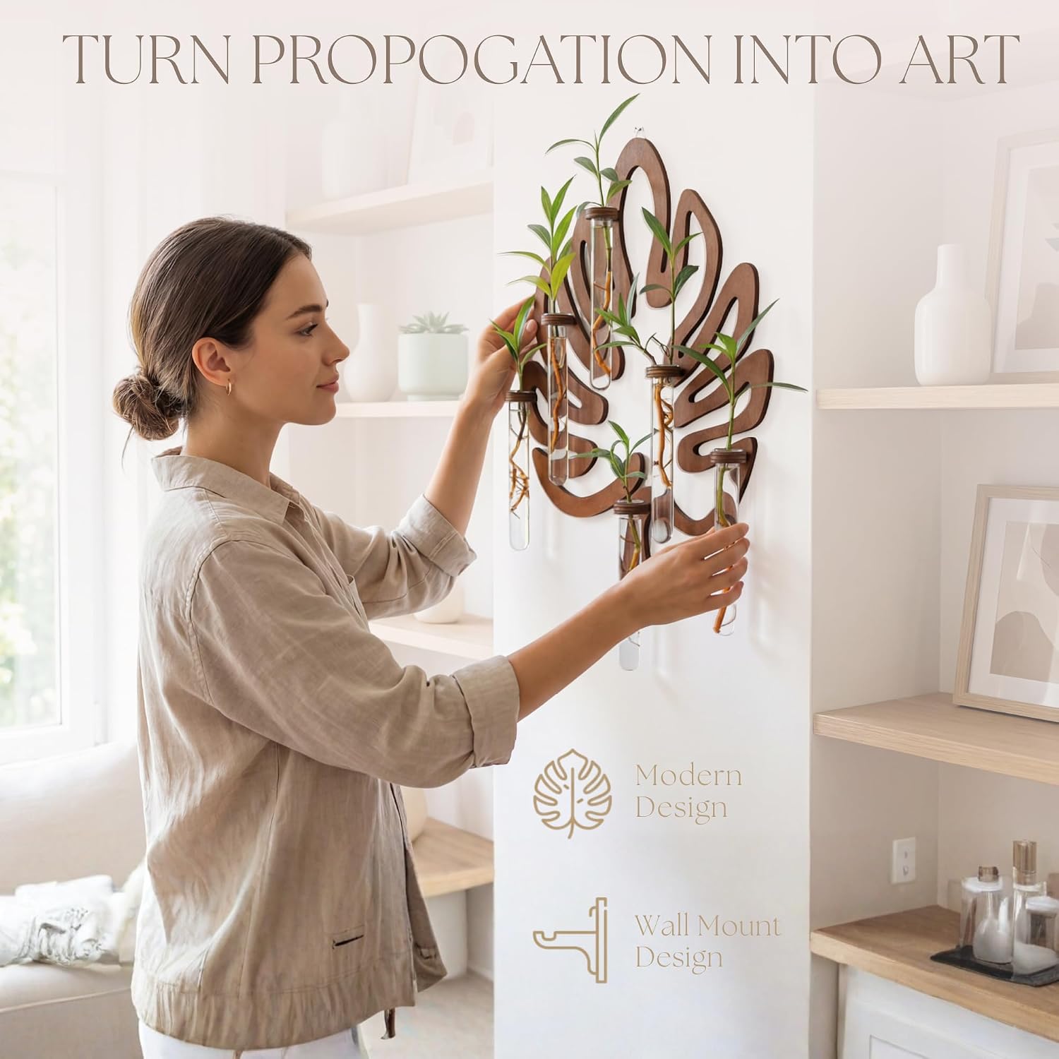 Leaf-Shaped Plant Hanging Propagation Stations with 6 Glass Vases & 1 Spare | Terrarium for Plants w/ Strengthened
