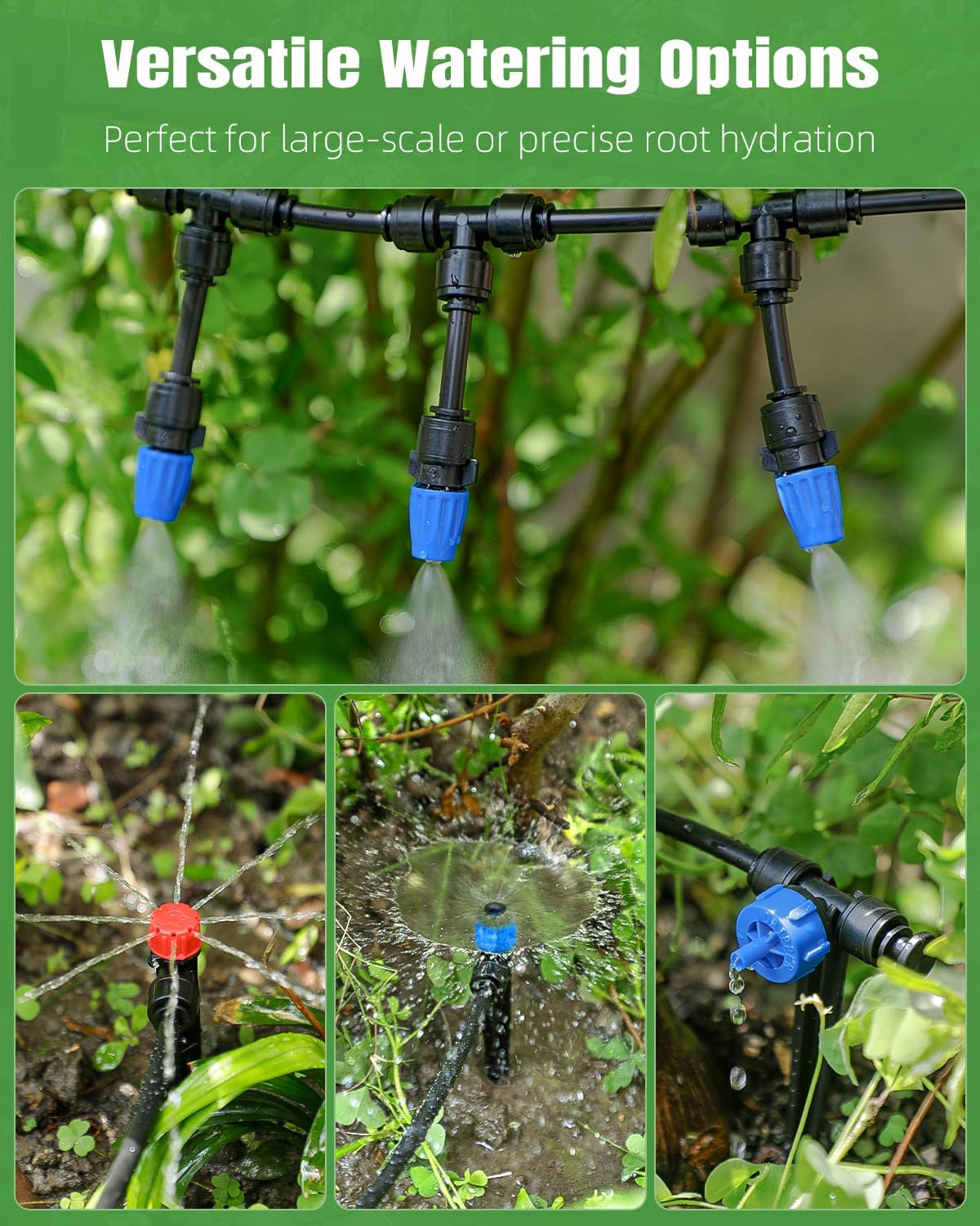 Pawfly 250 ft Drip Irrigation System, Quick-Connect Drip Irrigation Kit with 50ft 1/2" & 200ft 1/4" Tubing and