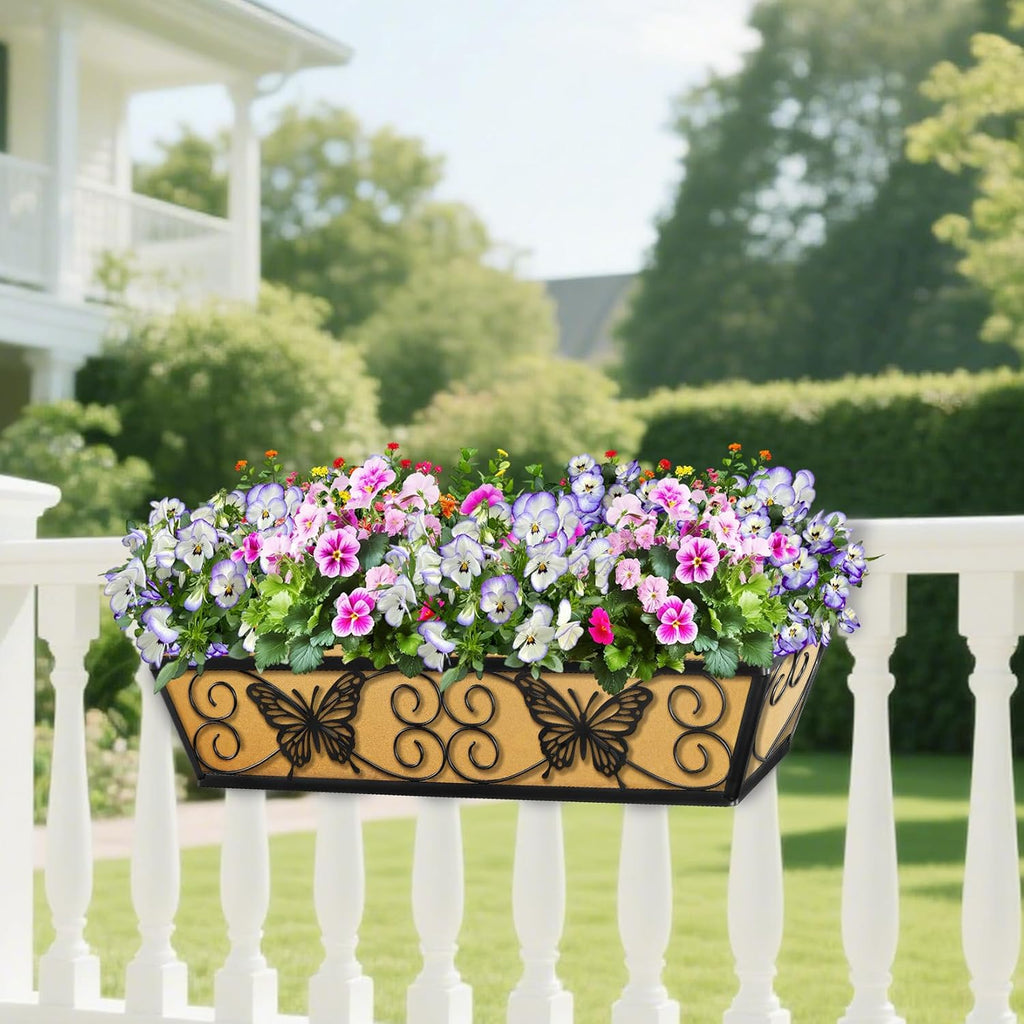 2 Pack 24 Inch Window Boxes Planters Railing Planter Box with Adjustable Brackets for Porch Fence Patio Balcony Hanging
