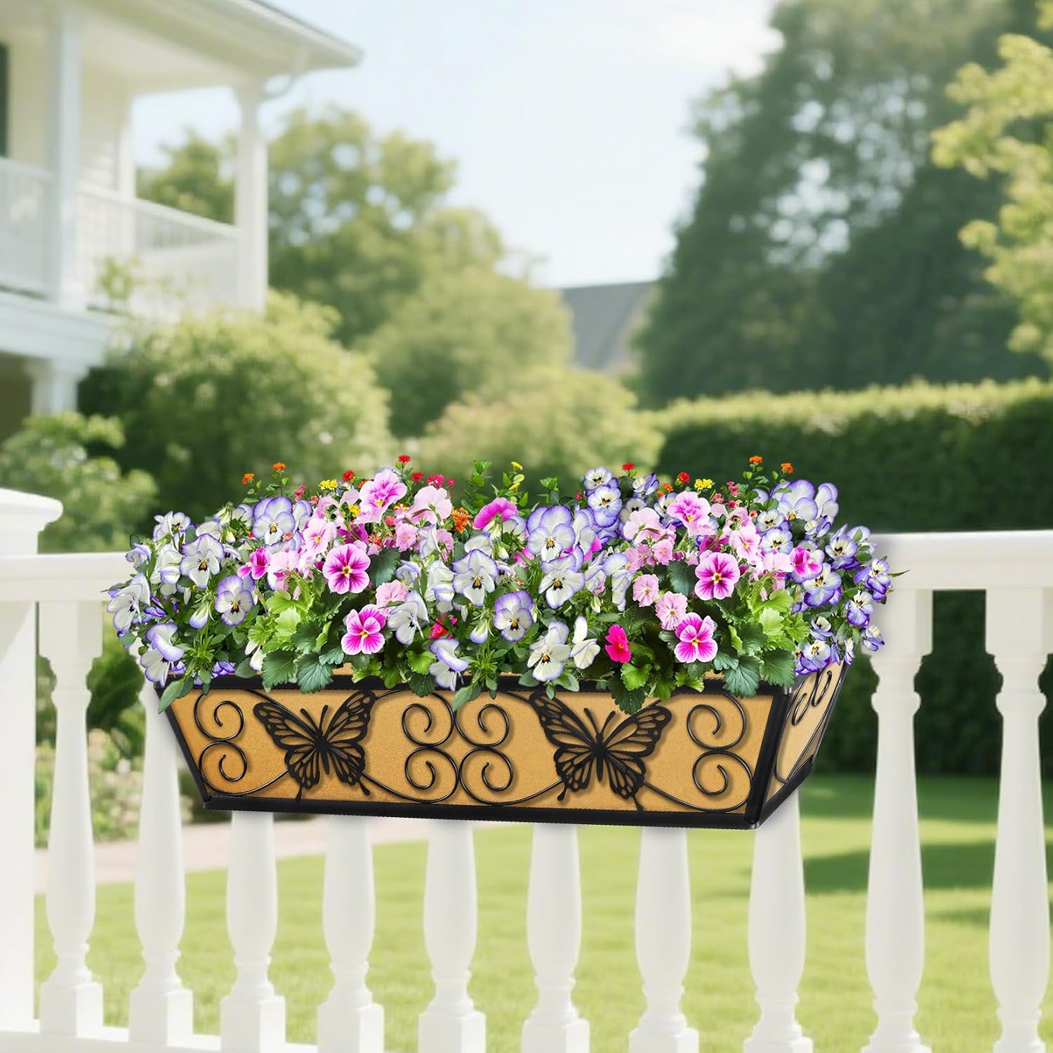 2 Pack 24 Inch Window Boxes Planters Railing Planter Box with Adjustable Brackets for Porch Fence Patio Balcony Hanging