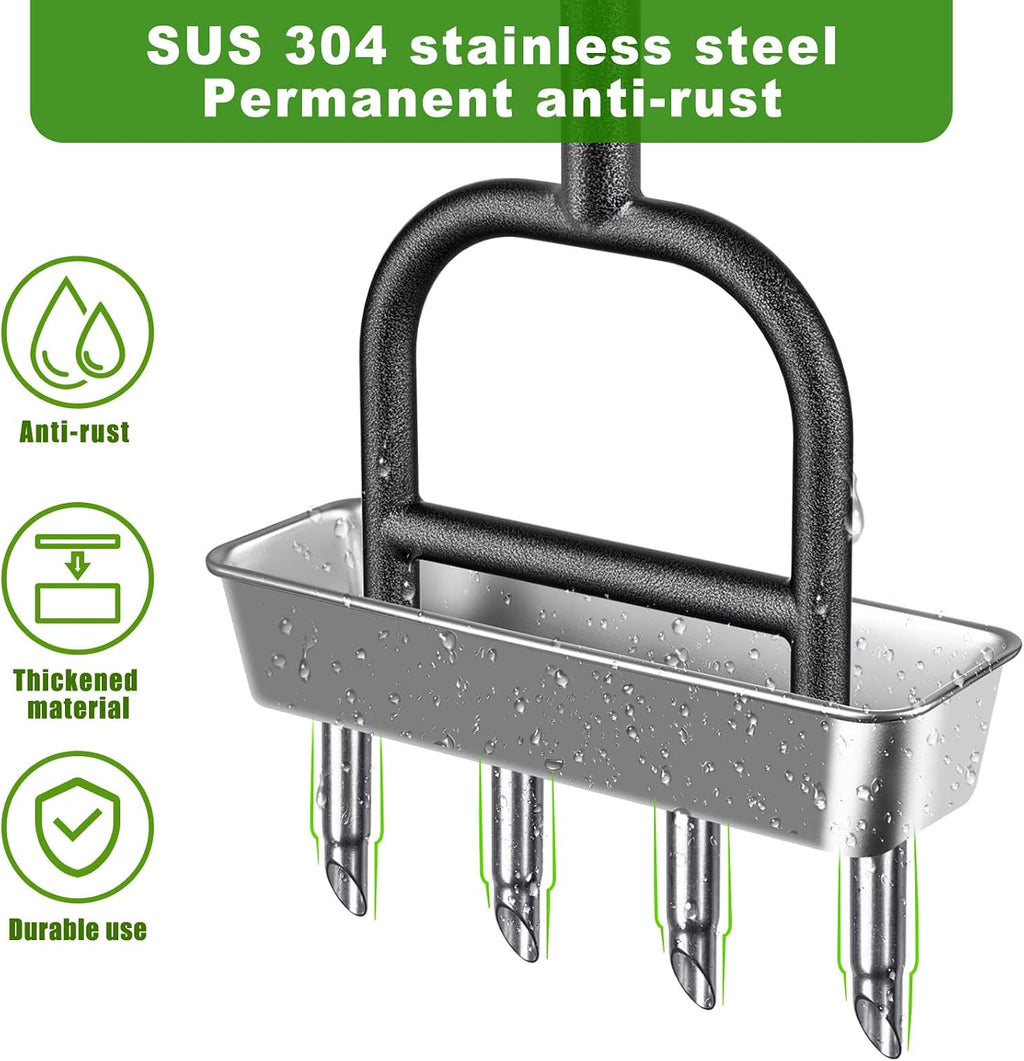Lawn Coring Aerator Tool, 4 Core Stainless Steel Manual Aerator | Removes Soil Plugs, Soft Rubber Grip, Durable