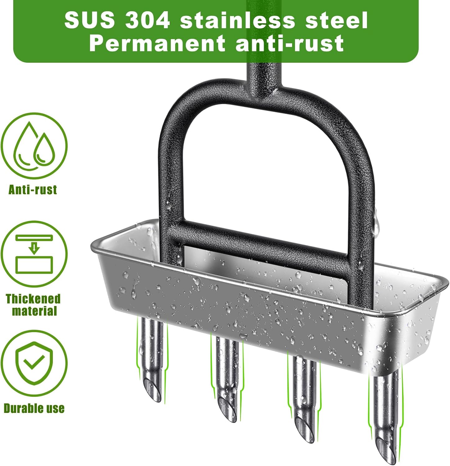 Lawn Coring Aerator Tool, 4 Core Stainless Steel Manual Aerator | Removes Soil Plugs, Soft Rubber Grip, Durable