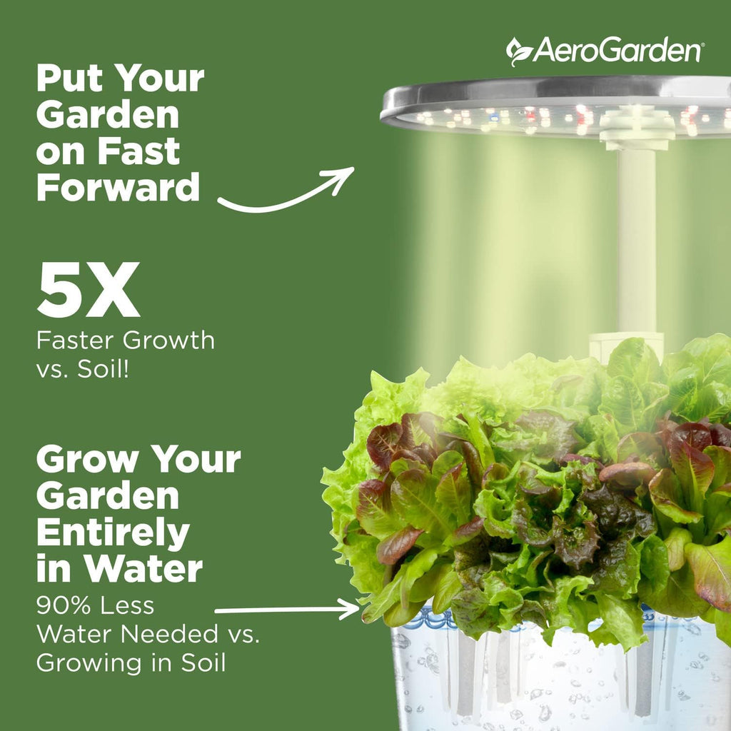 AeroGarden Harvest Elite 360, White Stainless | Indoor Garden with LED Grow Light