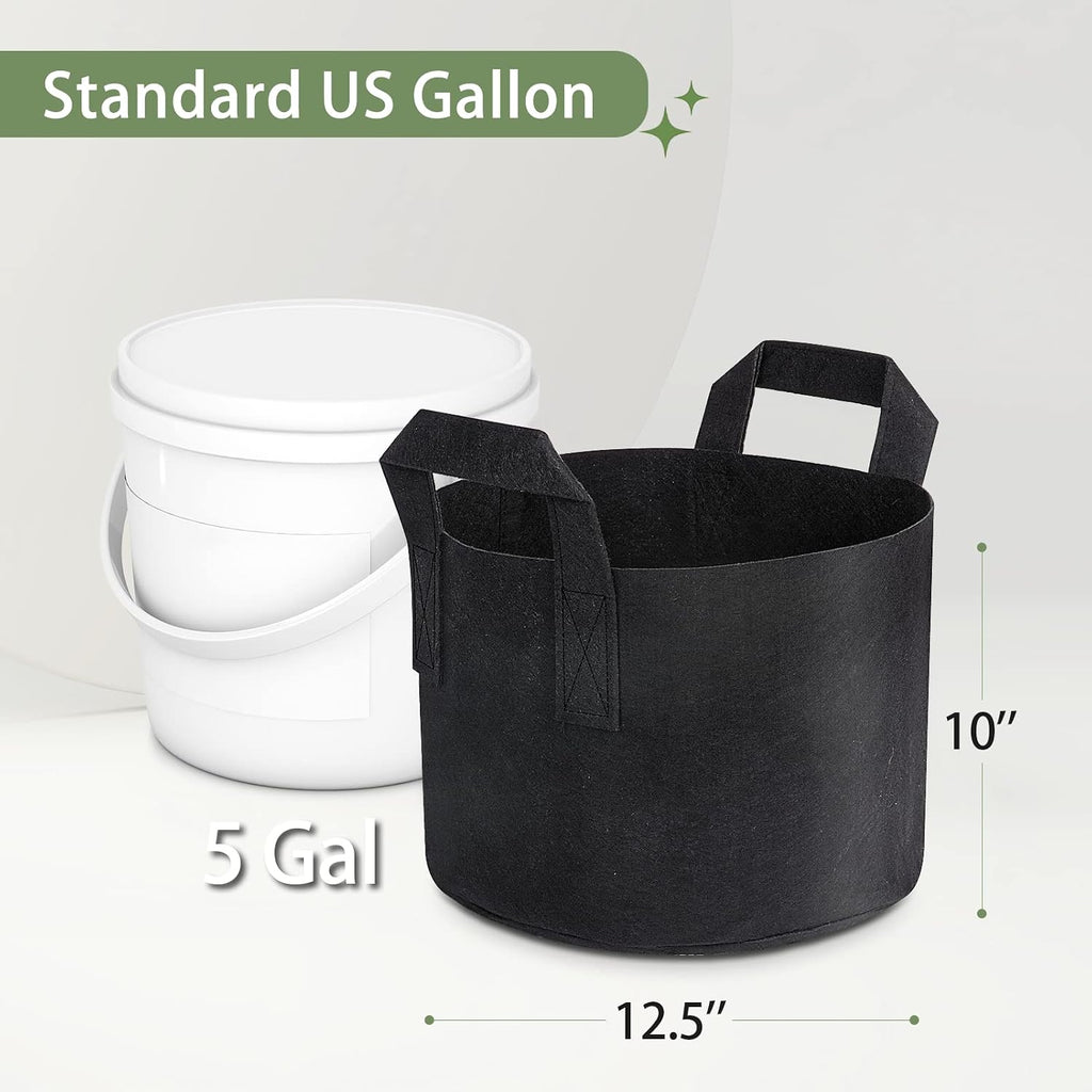 GreatBuddy Grow Bags 5 Gallon 24-Pack, Heavy Duty Fabric Grow Bags with Handles for Vegetables, Herbs, and Tomatoes