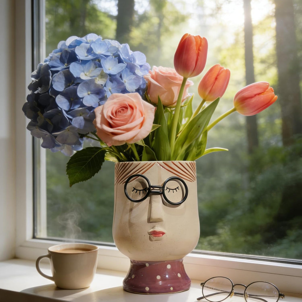 DiliComing Face Planter Indoor Plants Pot 8.3 Inch Succulent Pots | Indoor Face Vase, Lightweight Outdoor Flower