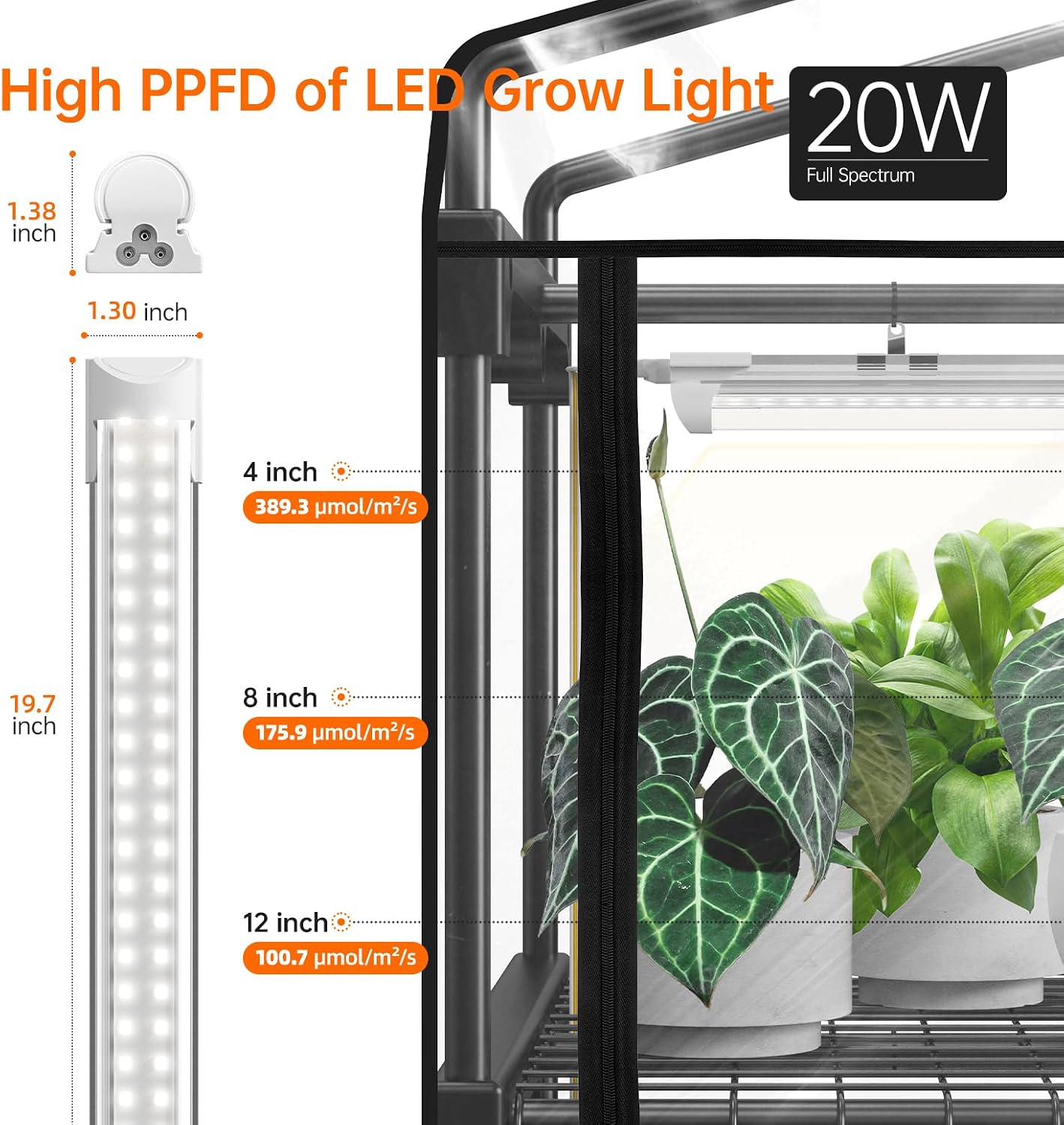 Indoor Greenhouse with Grow Light, 4x20W Plant Lights with Timer | Plant Shelf with Tent, 27.2x19.9x61.8in, Ideal for