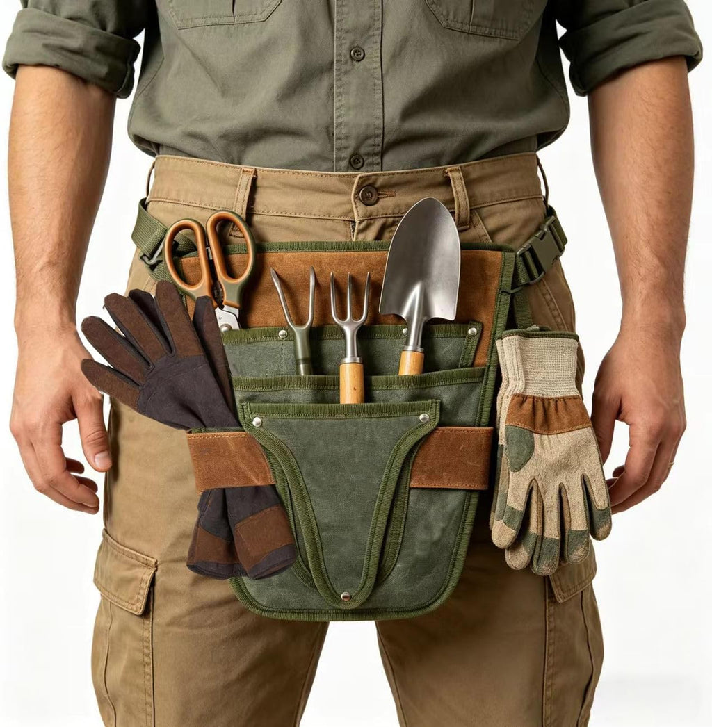Gardening Tool Pouch for Waist, Hands-Free Canvas Tool Belt with 6 Pockets – Adjustable Waist Apron for Gardening Tools