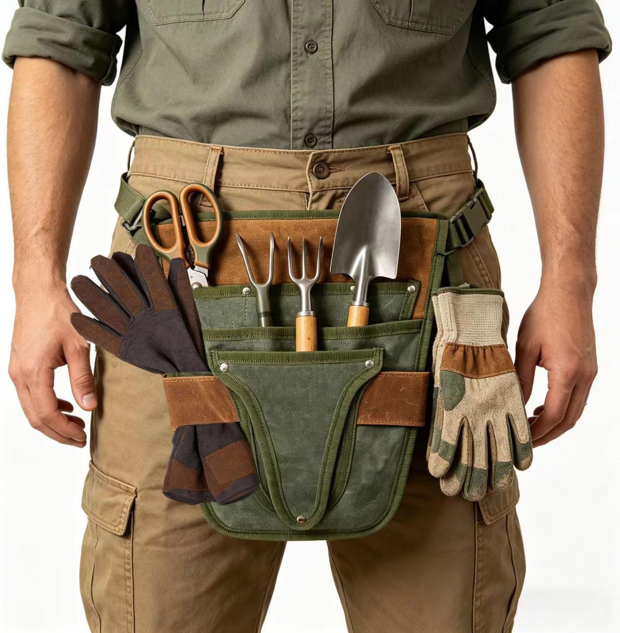 Gardening Tool Pouch for Waist, Hands-Free Canvas Tool Belt with 6 Pockets – Adjustable Waist Apron for Gardening Tools