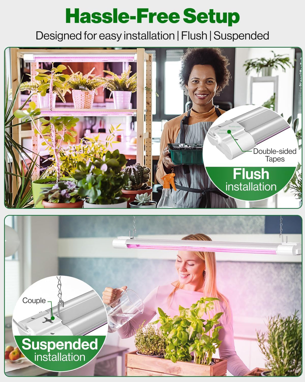 Sunco 4 Pack 2FT LED Grow Light, Full Spectrum, 20W | Indoor Lighting, for Seed Starting, Seedling, Indoor Plants, Plug
