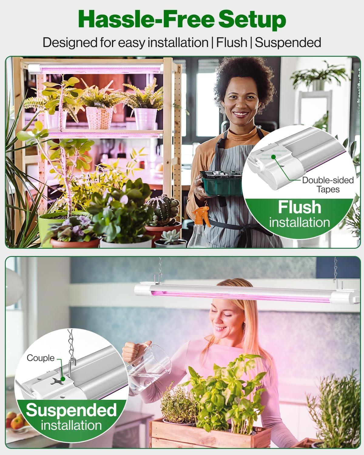 Sunco 4 Pack 2FT LED Grow Light, Full Spectrum, 20W | Indoor Lighting, for Seed Starting, Seedling, Indoor Plants, Plug