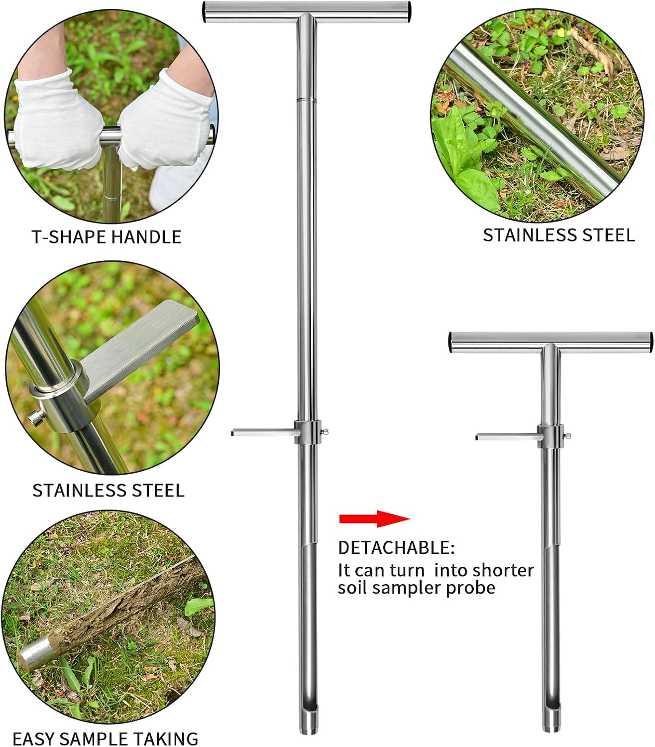 Soil Sample Probe, 36 Inch Soil Probe Rod, Ground Probe Rod, My Soil Test Kit, Stainless Steel Soil Sampler Tool for