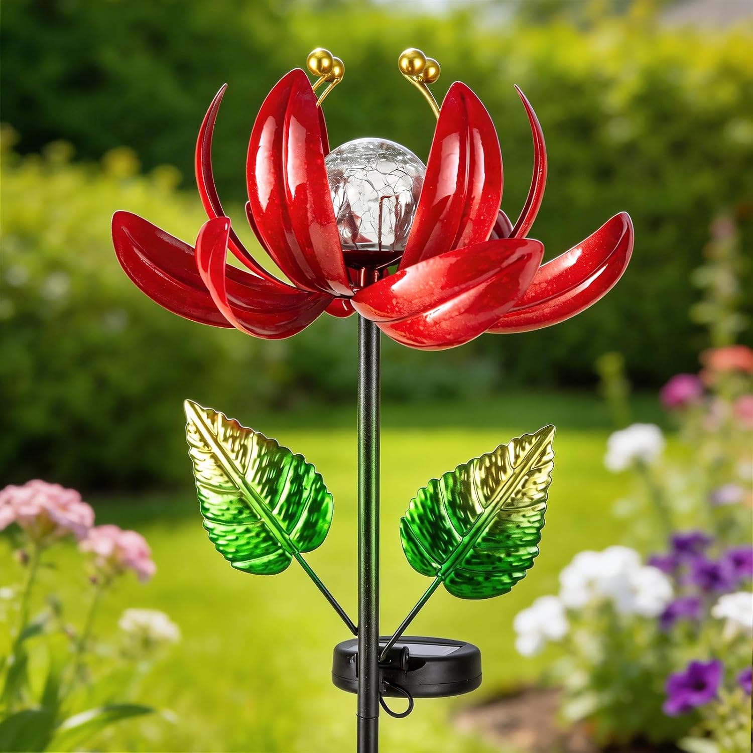 AIINY Solar Lights Outdoor Garden Decor, Solar Wind Spinner Yard Decorations Gifts for Outside, Lotus Windmill Pathway