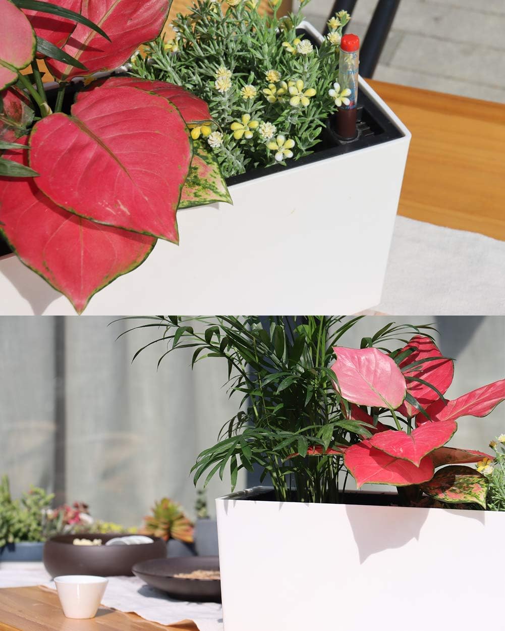 SAROSORA 14" Self Watering Planter Pots with Water Level Indicator, Rectangle Matte Plastic Window Box for Indoor
