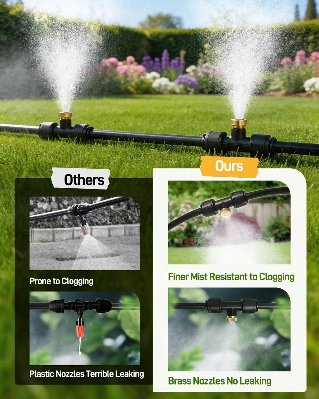 Misters for Outside Patio with Automatic Sprinkler Timer | 50FT Misting System, Extra 10FT Water Pipes,17 Nozzles
