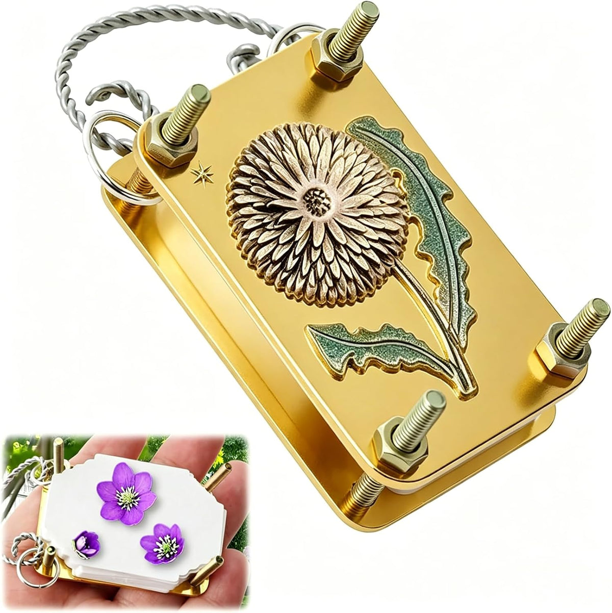 Mini Flower Press, Miniature Flowers Press Kit, Metal Pocket Flower Pressing, with Secure Straps for Hikes, DIY Crafts Gift for Plant Lovers