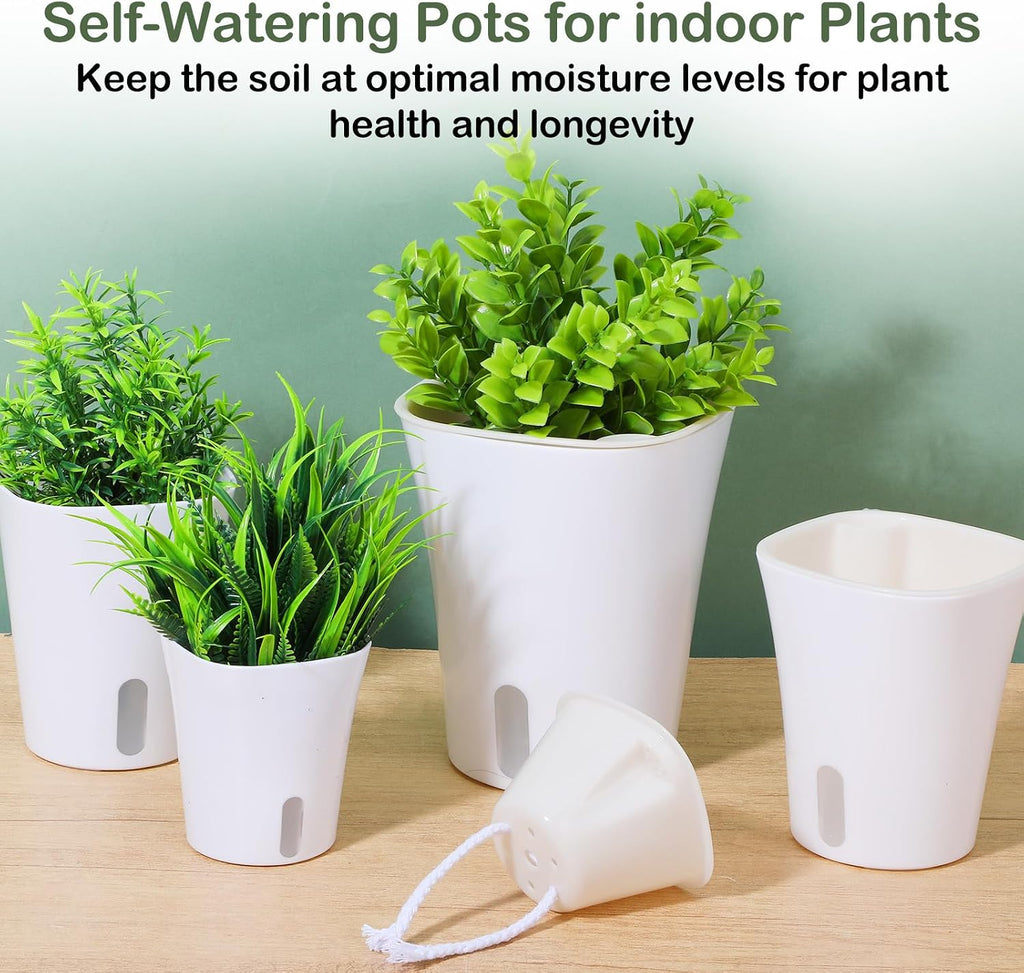 18 Pcs Self Watering Pots 3 Sizes Plastic Self Watering Planters Small Flower Plant Pot with Inner White Pot for Indoor