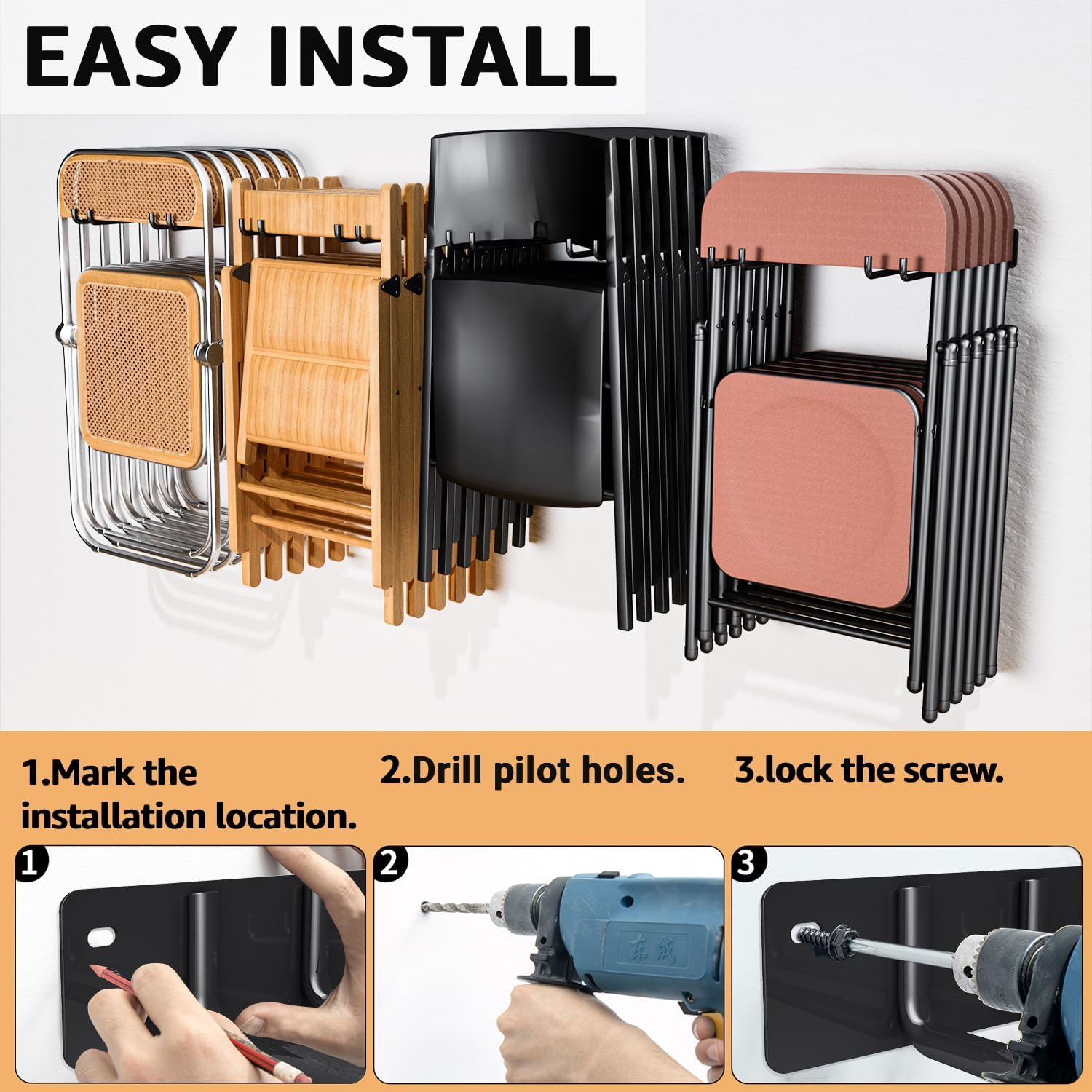 YYR Folding Chair Storage Rack, Garden Tool & Foldable Chairs Organizer Hangers for Garage Organization, Lawn, Beach
