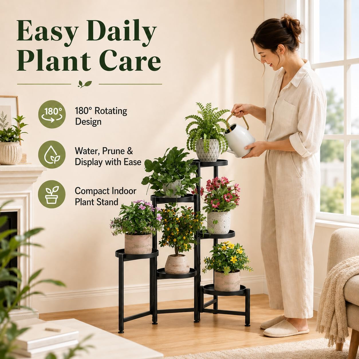 Plant Stand Indoor Outdoor, Gardening Tools& Plant Label, 6 Tier Folding Metal Plant Shelf, 6 Pot, 66LB, Corner Plant
