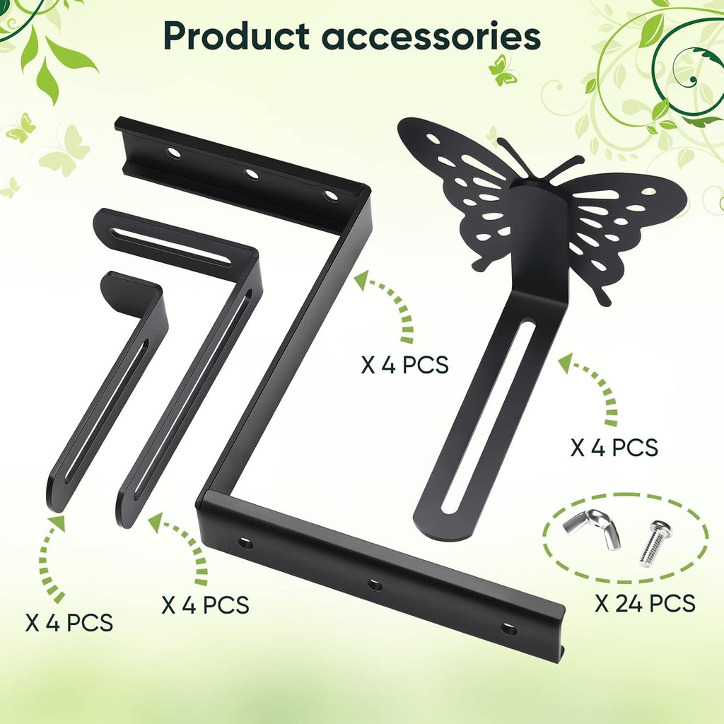 VIVIKEN Planter Box Bracket, Adjustable Window Box Holder with Butterfly | Hanging Flower Pot Stand Brackets for
