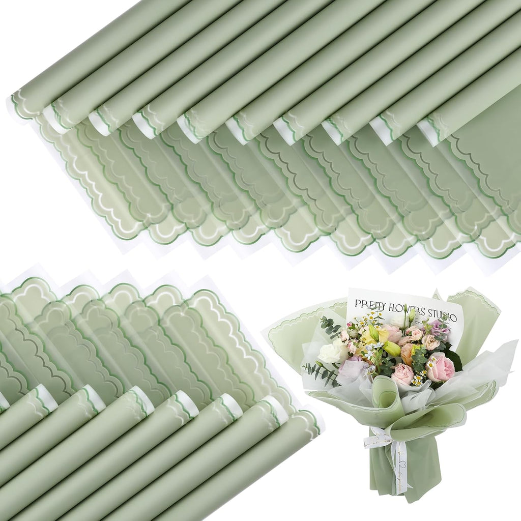 FUHITIM 20 Sheets Flower Wrapping Paper(Green)