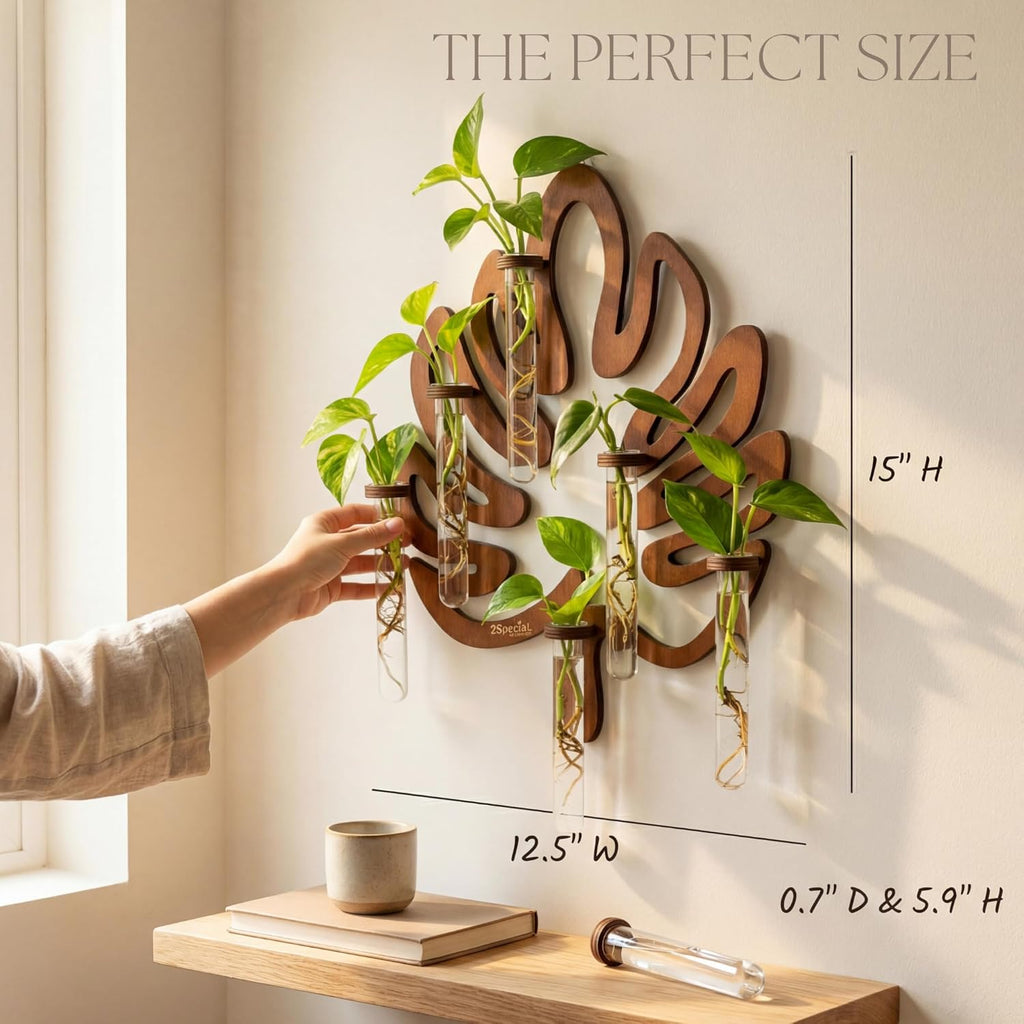 Leaf-Shaped Plant Hanging Propagation Stations with 6 Glass Vases & 1 Spare | Terrarium for Plants w/ Strengthened