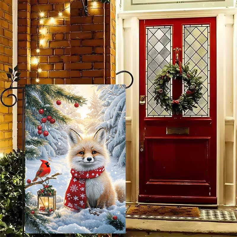 Winter Christmas Fox Garden Flags 12x18 Double Sided for Outside