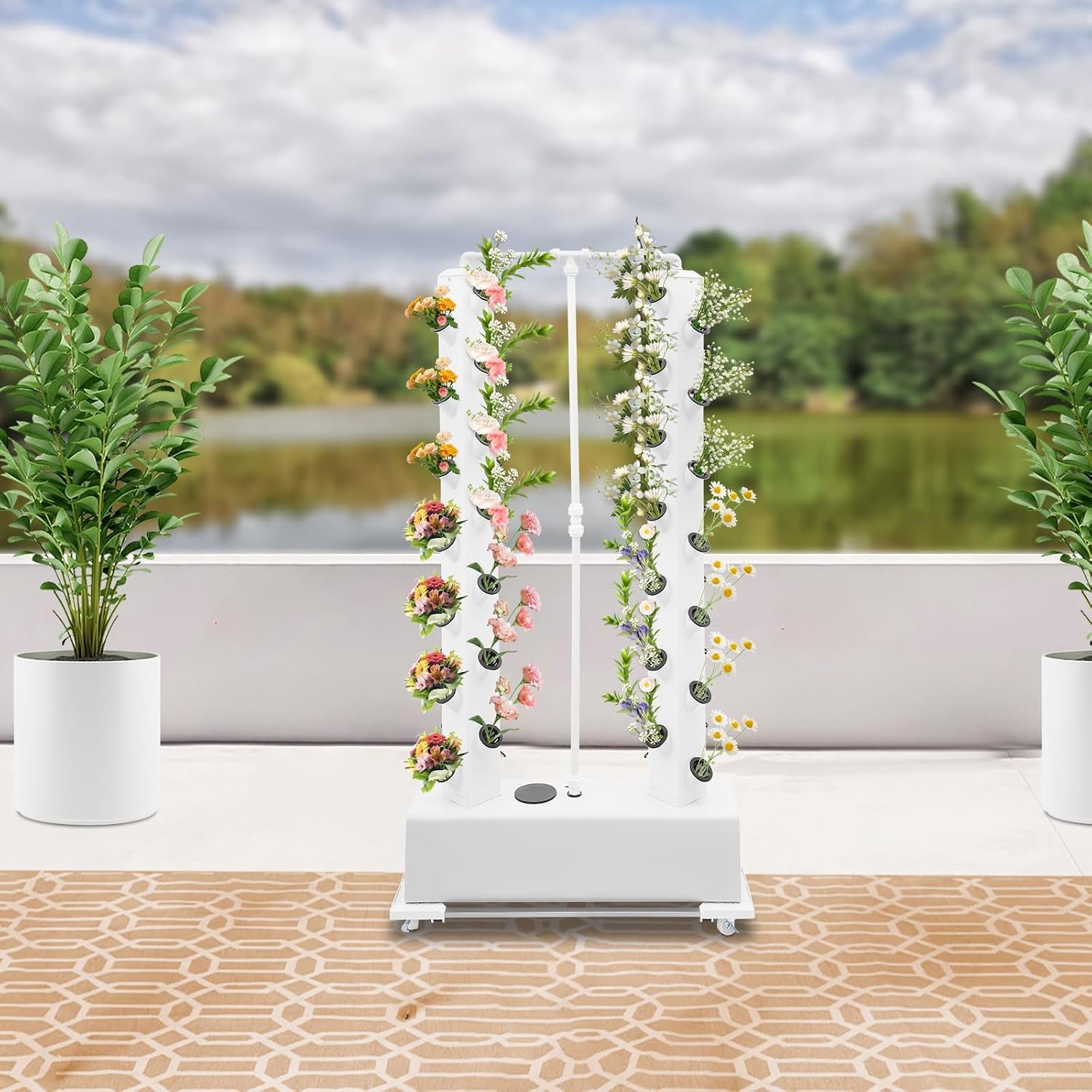 Hydroponics Growing System Kit 2 Tower 56 Pods Vertical Garden Tower Garden Growing System with Timer, Wheels, Indoor