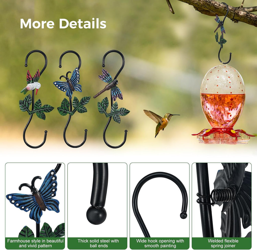 Large Decorative S Hooks, Set of 3 Plant Hangers, Beautiful and Vivid Plant Hook for Hanging Outdoor Indoor Garden