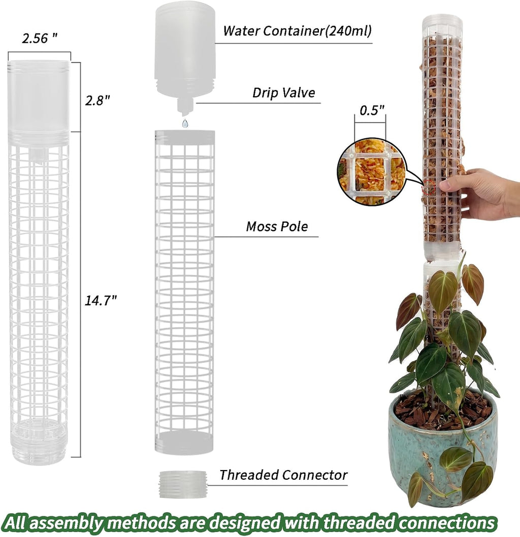 Jegu Self-Watering Moss Pole Plastic, 18.8 Inch Monstera Plant Support | Plastic Moss Poles for Climbing
