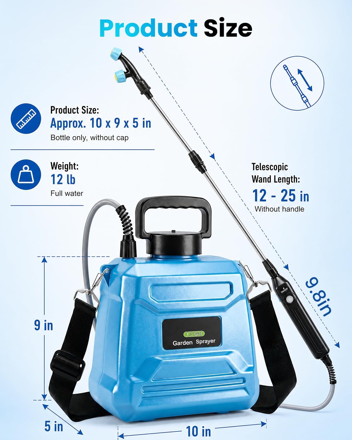 1.3 Gallon Battery Powered Garden Sprayer, Electric Plant Sprayer | 5 Spray Modes, Adjustable Extension Wand, USB-C