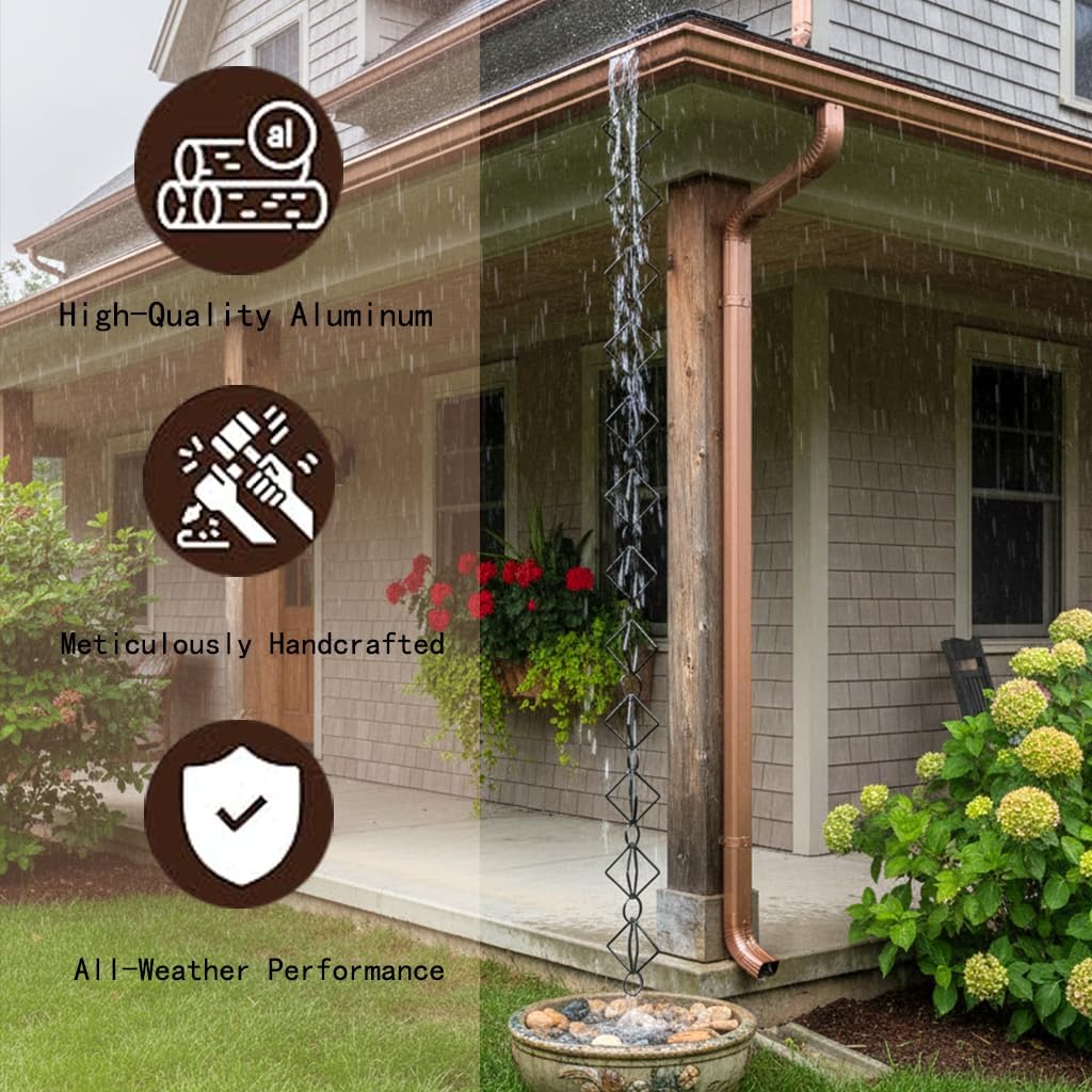 Rain Chains for Gutters Outdoor,8.5 Ft Black Iron Gutter Adorn Rains Chains | Rain Catcher,Decorative Rainchain Outdoor