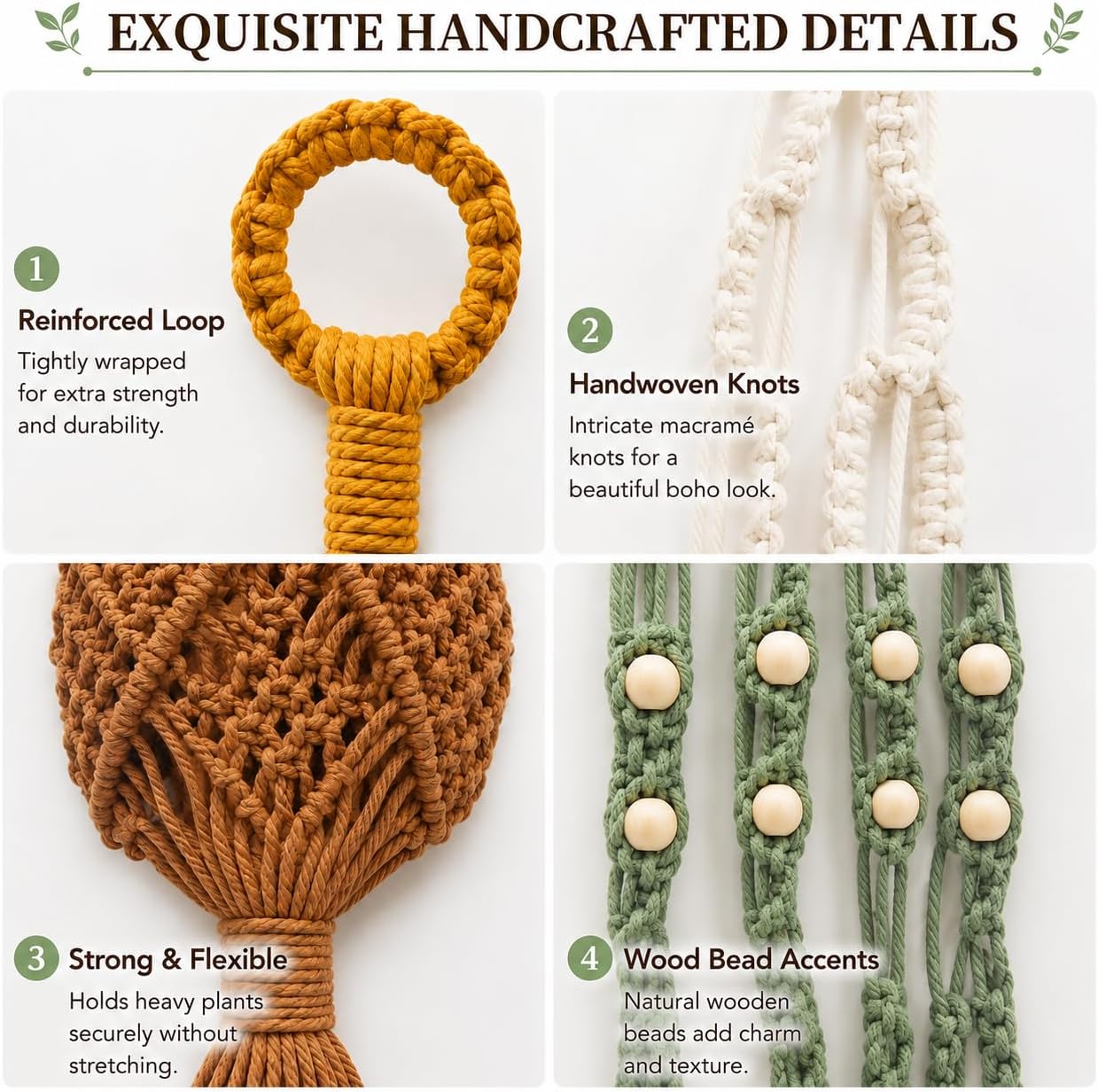 Bouqlife 6 Pack Macrame Plant Hangers Set with Hooks Indoor Hanging Planters with Patterns Handmade Cotton Rope Crochet