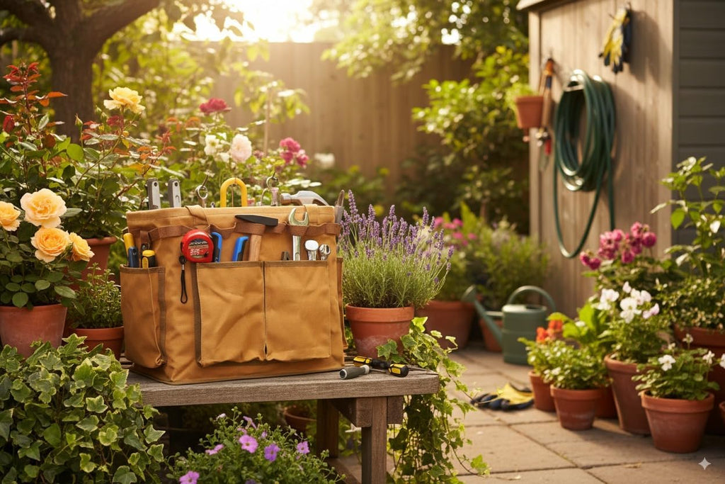 Water Resistant Gardening Tool Bag with Handles - 6 Pockets Utility Self-Standing Organizer for Camping/Garden/Car