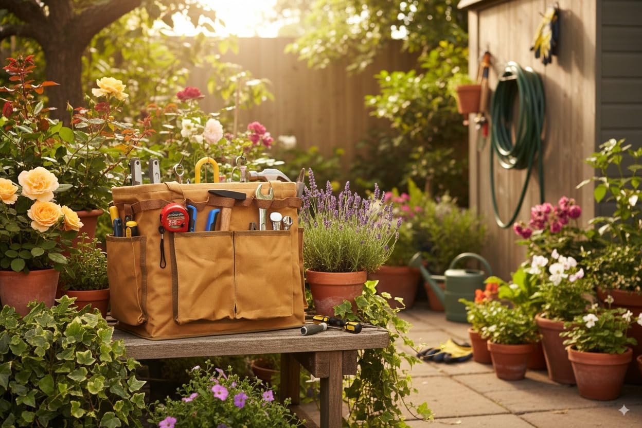 Water Resistant Gardening Tool Bag with Handles - 6 Pockets Utility Self-Standing Organizer for Camping/Garden/Car