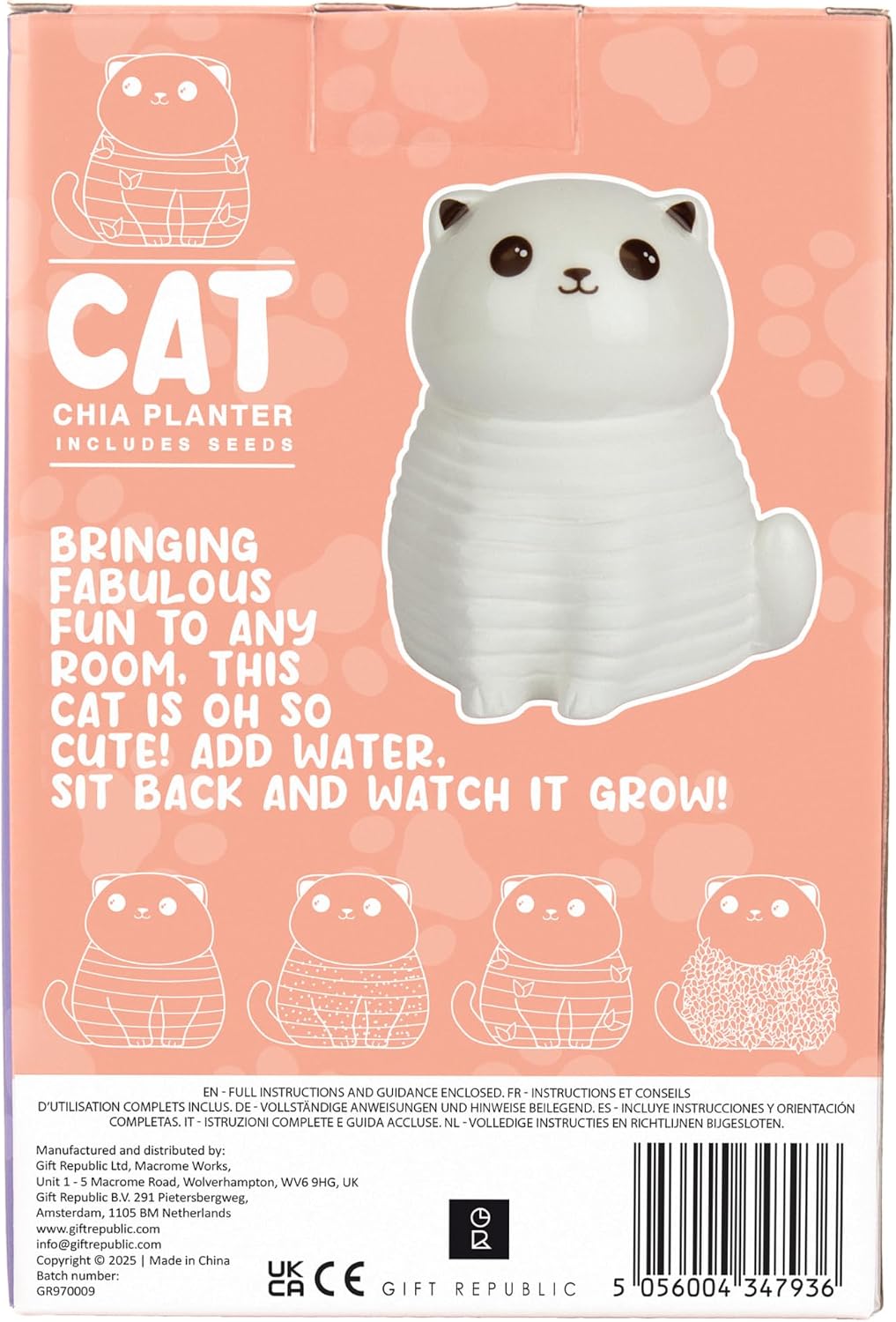 Gift Republic Cat Chia Planter Desktop Sprouting Chia Animal Fun Grow Kit