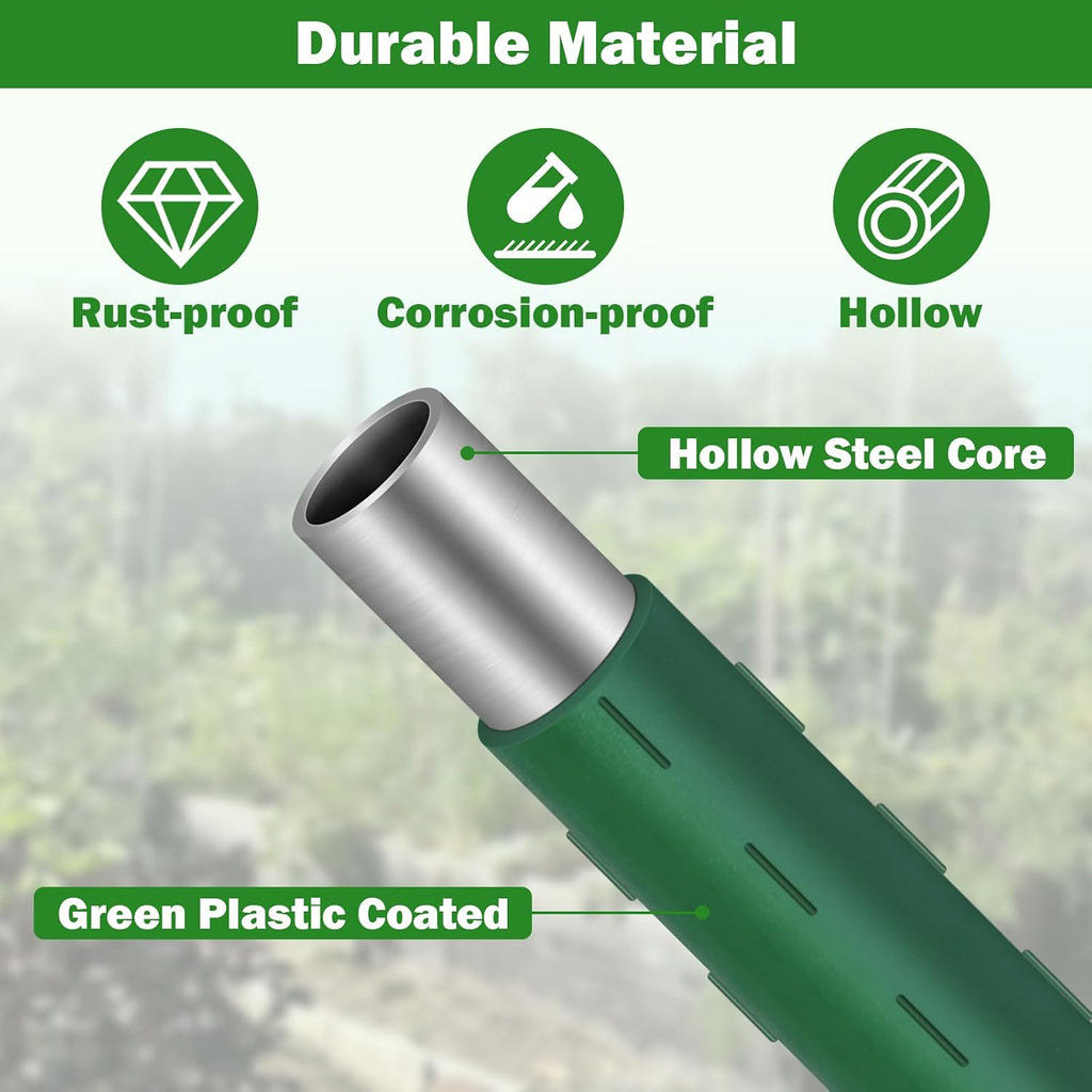 Garden Stakes 40 Pack, 16 Inch Plastic Coated Metal Tomato Stakes, DIY 4ft 5ft 6ft 7ft Plant Support Stakes with 28