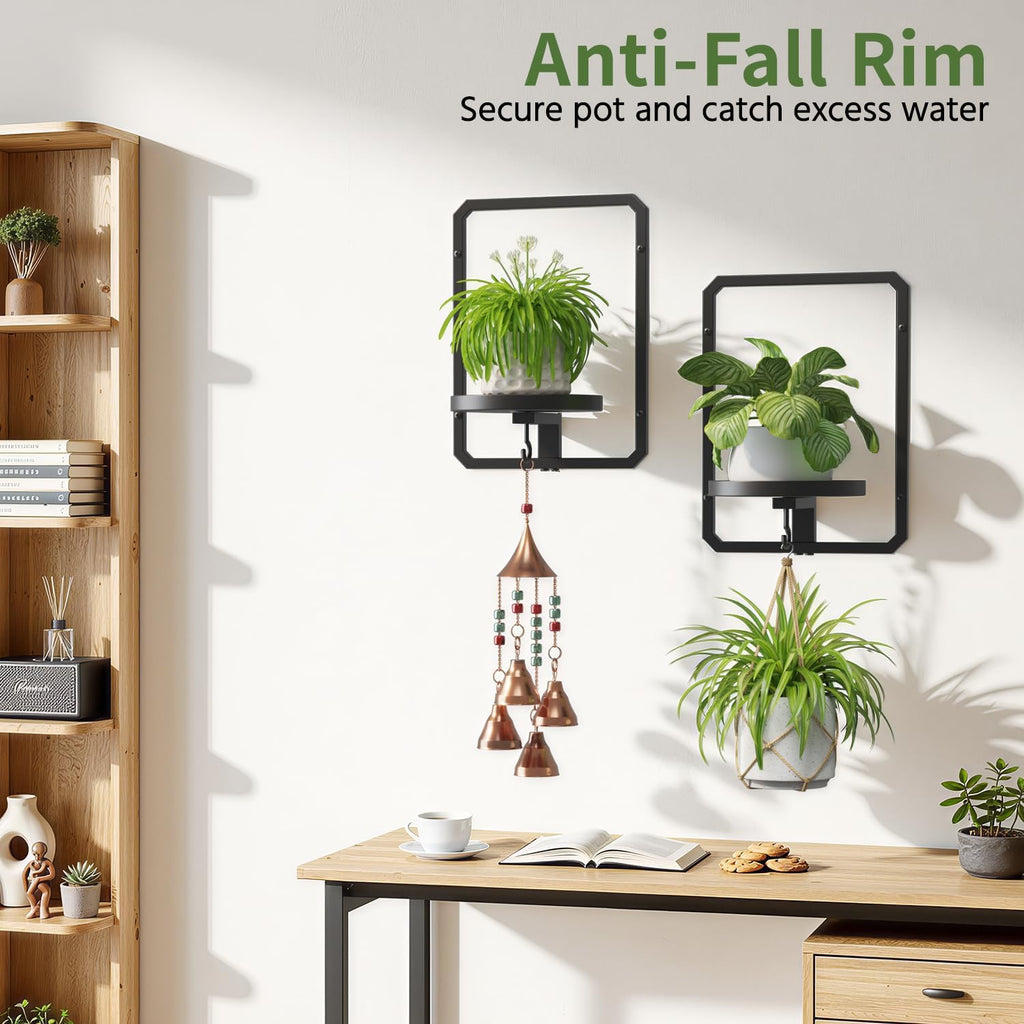 LASZOLA Plant Picture Frame Holder Shelf Wall Window Indoor, 2 Pcs Black | Modern Floating Flower Hanger Wall Mounted